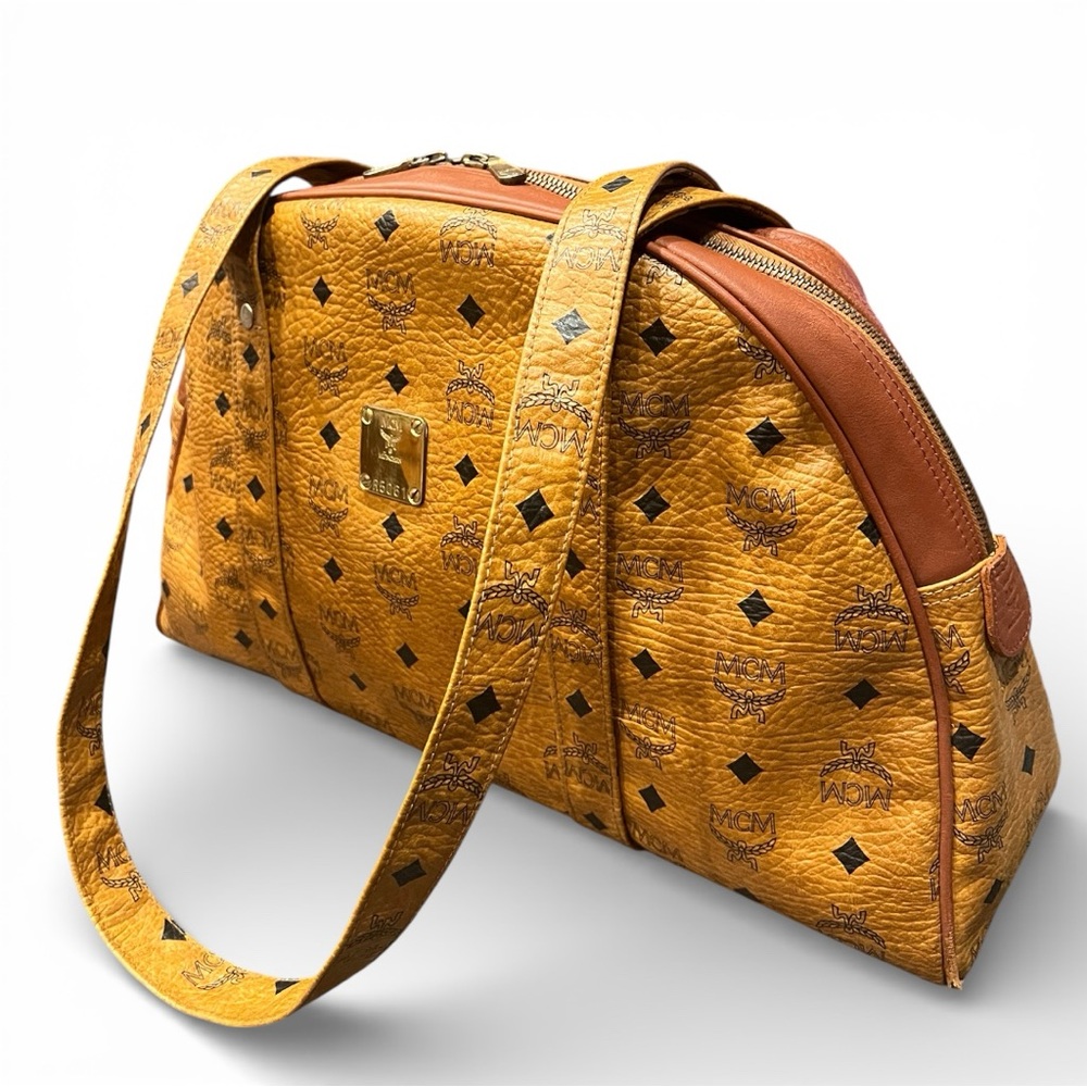 MCM Visetos Bowler / Dome Shoulder Bag – Cognac